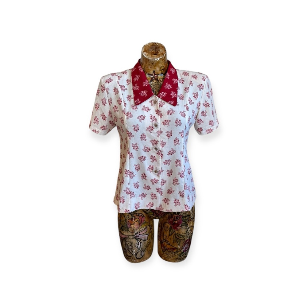 Stella retro blouse red white medium shoulder pads